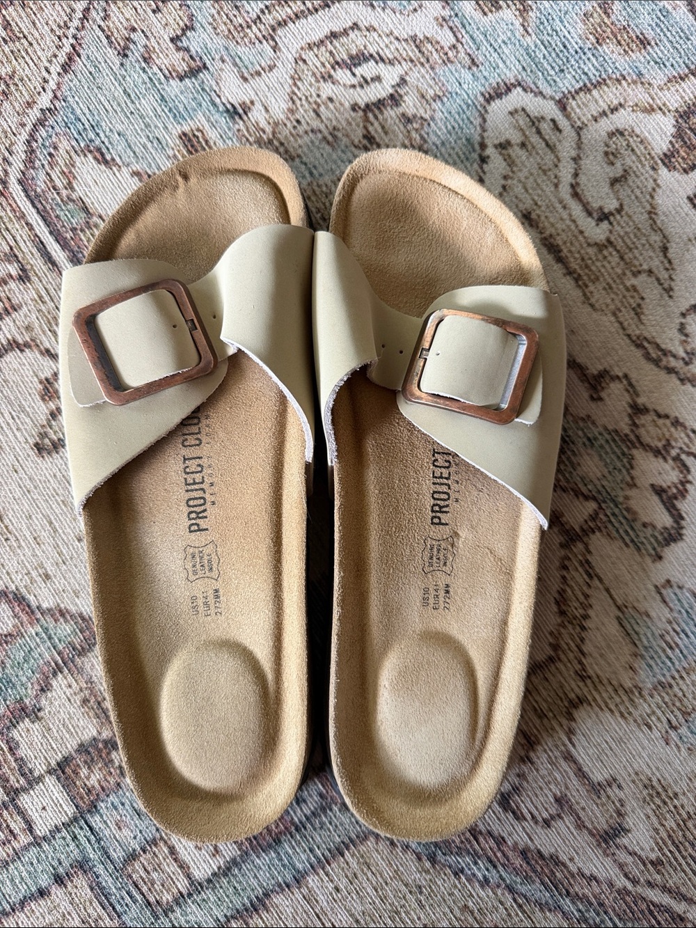 Project Cloud Beige Buckle Slide Sandals for Women